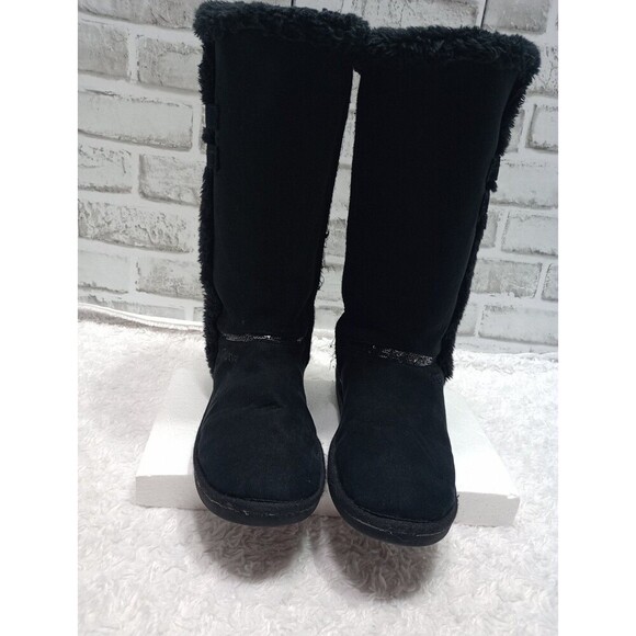 Justice Sparkly Sequin Winter Black Girls Faux Fur Trim Boots Sz 8 - Picture 1 of 9